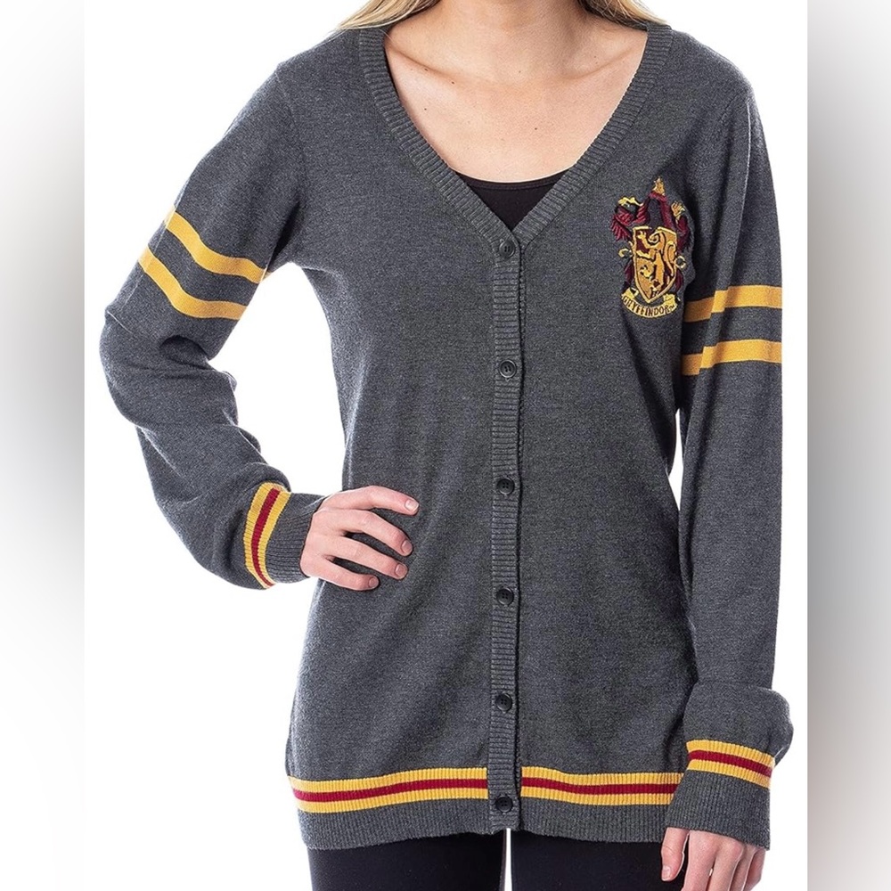 Gray Cardigan with Crest and Stripes